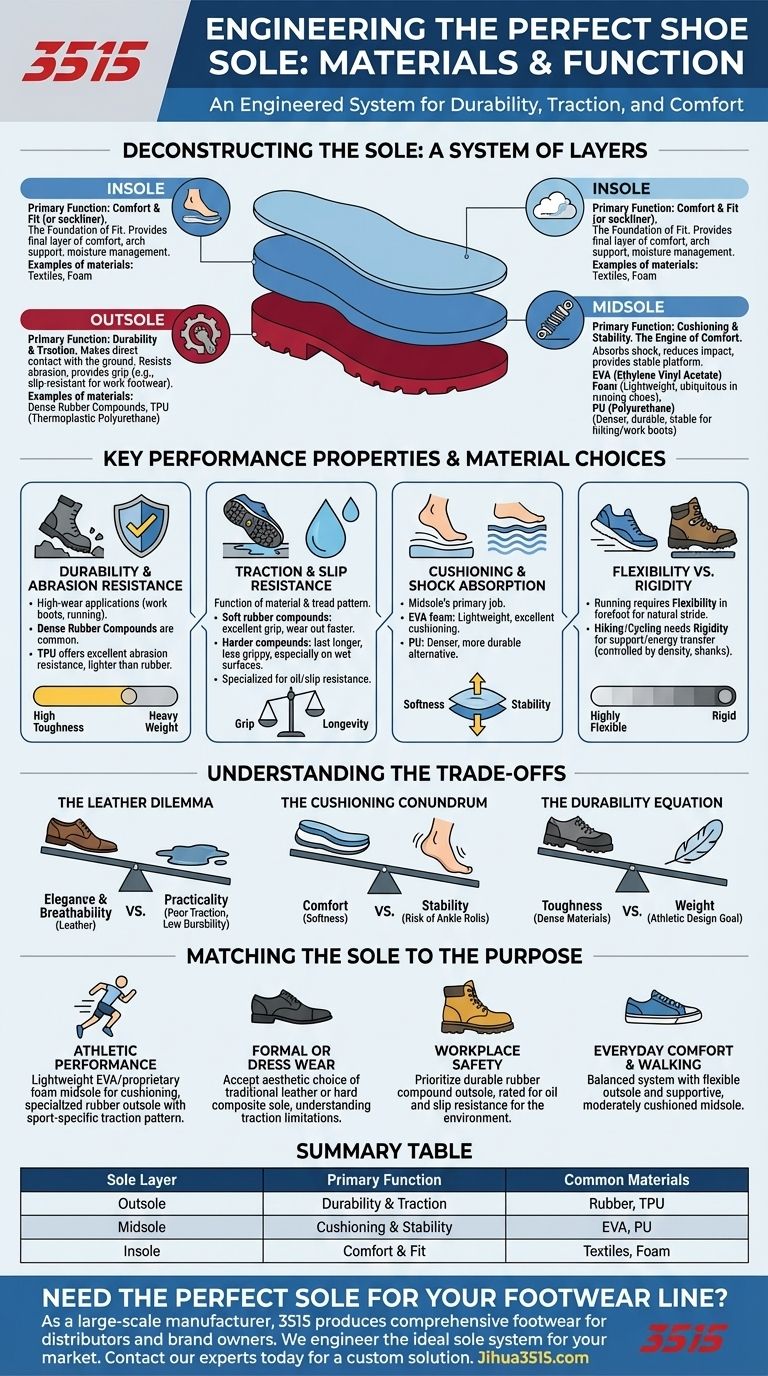 Quels facteurs déterminent le choix des matériaux pour les semelles de chaussures ? Un guide sur la durabilité, l'adhérence et le confort Guide Visuel
