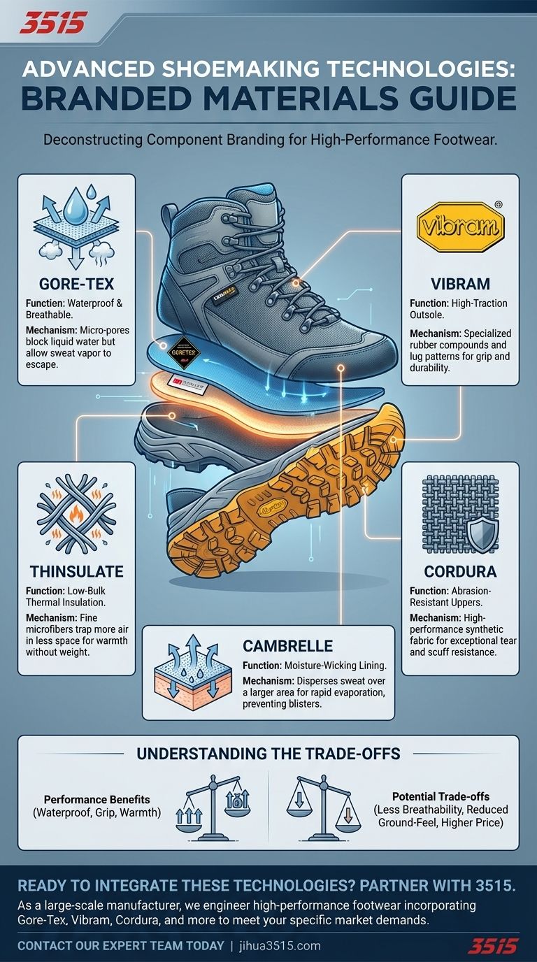 Quels sont certains matériaux de marque utilisés dans les technologies avancées de fabrication de chaussures ? Libérez des performances optimales avec Gore-Tex et Vibram Guide Visuel