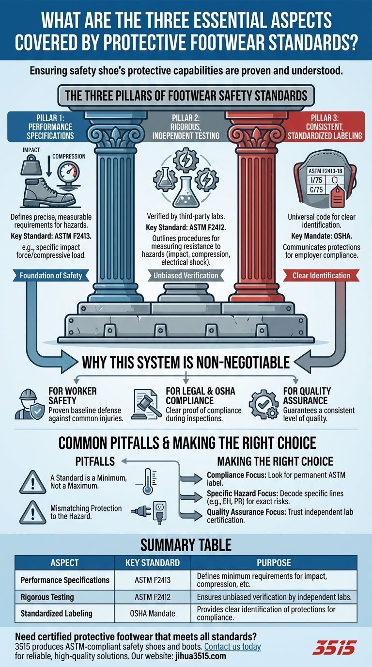 ما هي الجوانب الأساسية الثلاثة التي تغطيها معايير الأحذية الواقية؟ ضمان السلامة المثبتة والامتثال لـ OSHA دليل مرئي