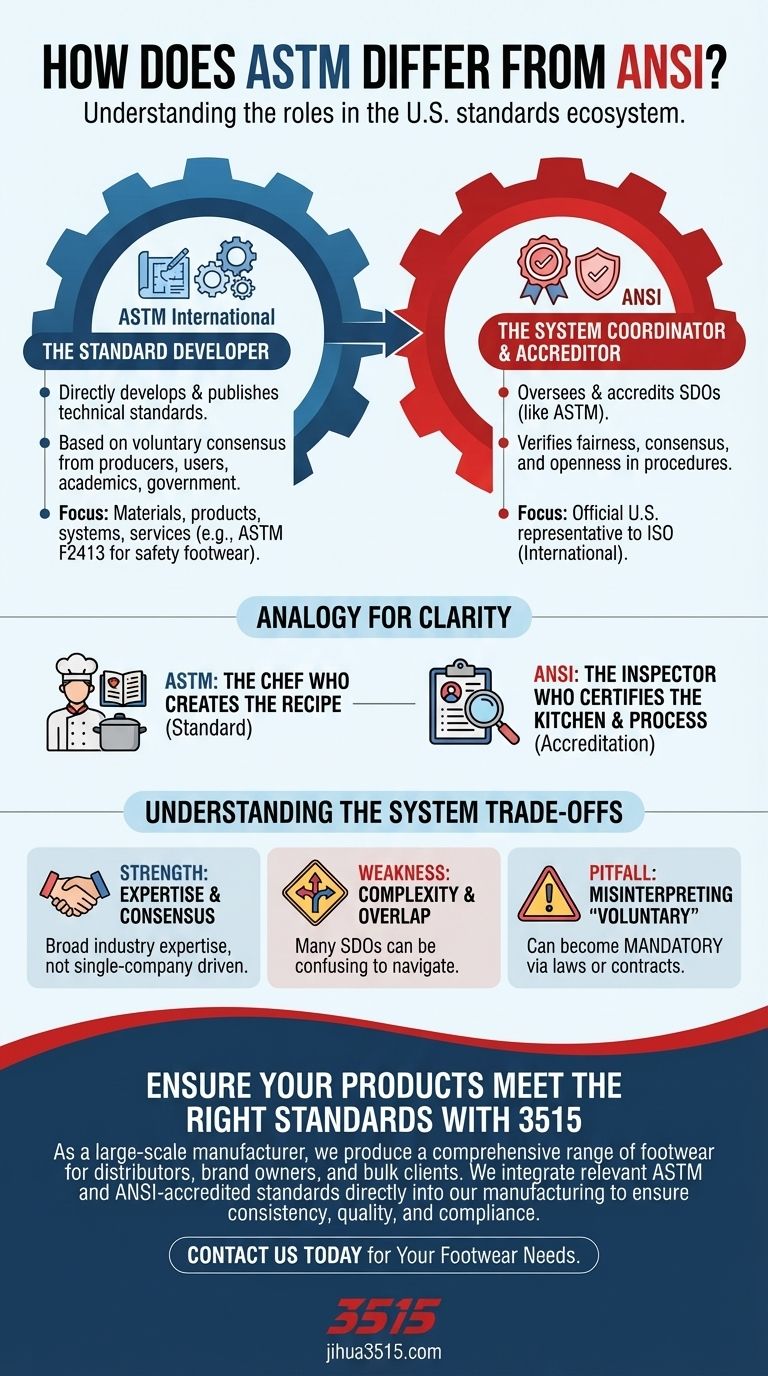Quelle est la différence entre l'ASTM et l'ANSI ? Naviguer dans le système de normalisation américain pour la conformité Guide Visuel