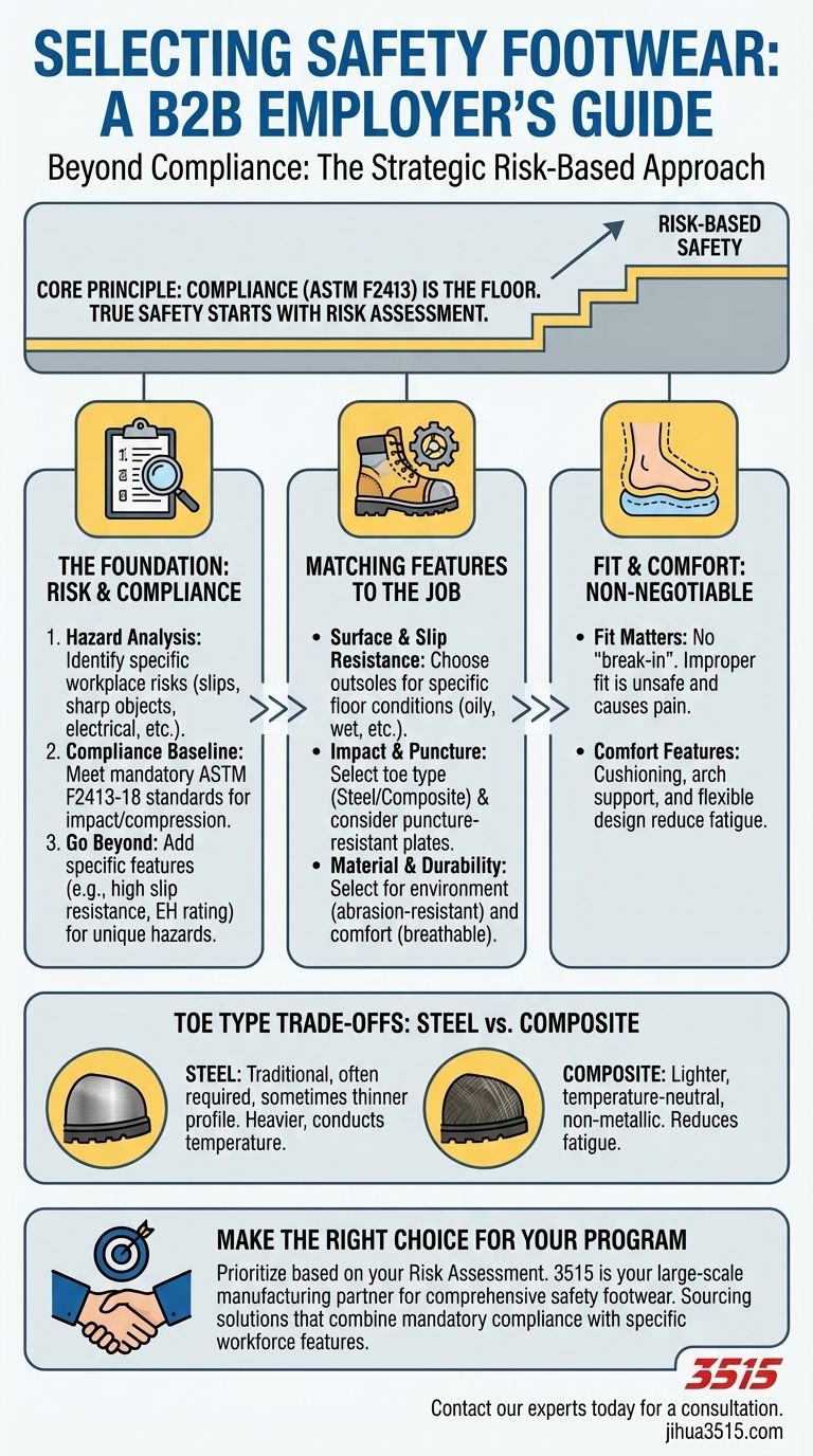 Que doivent considérer les employeurs lors de la sélection de chaussures de sécurité ? Un guide de sélection basé sur les risques Guide Visuel