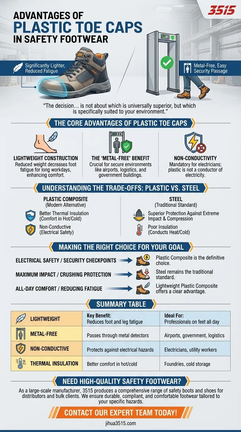 Quels sont les avantages des embouts en plastique dans les chaussures de sécurité ? Protection légère et sans métal Guide Visuel
