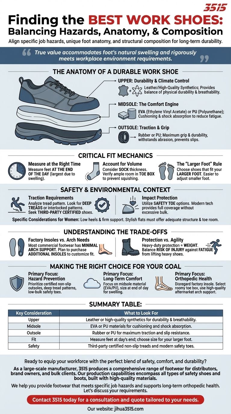 Quelles sont les considérations de base pour trouver les meilleures chaussures de travail ? Un guide sur la sécurité, l'ajustement et la durabilité Guide Visuel