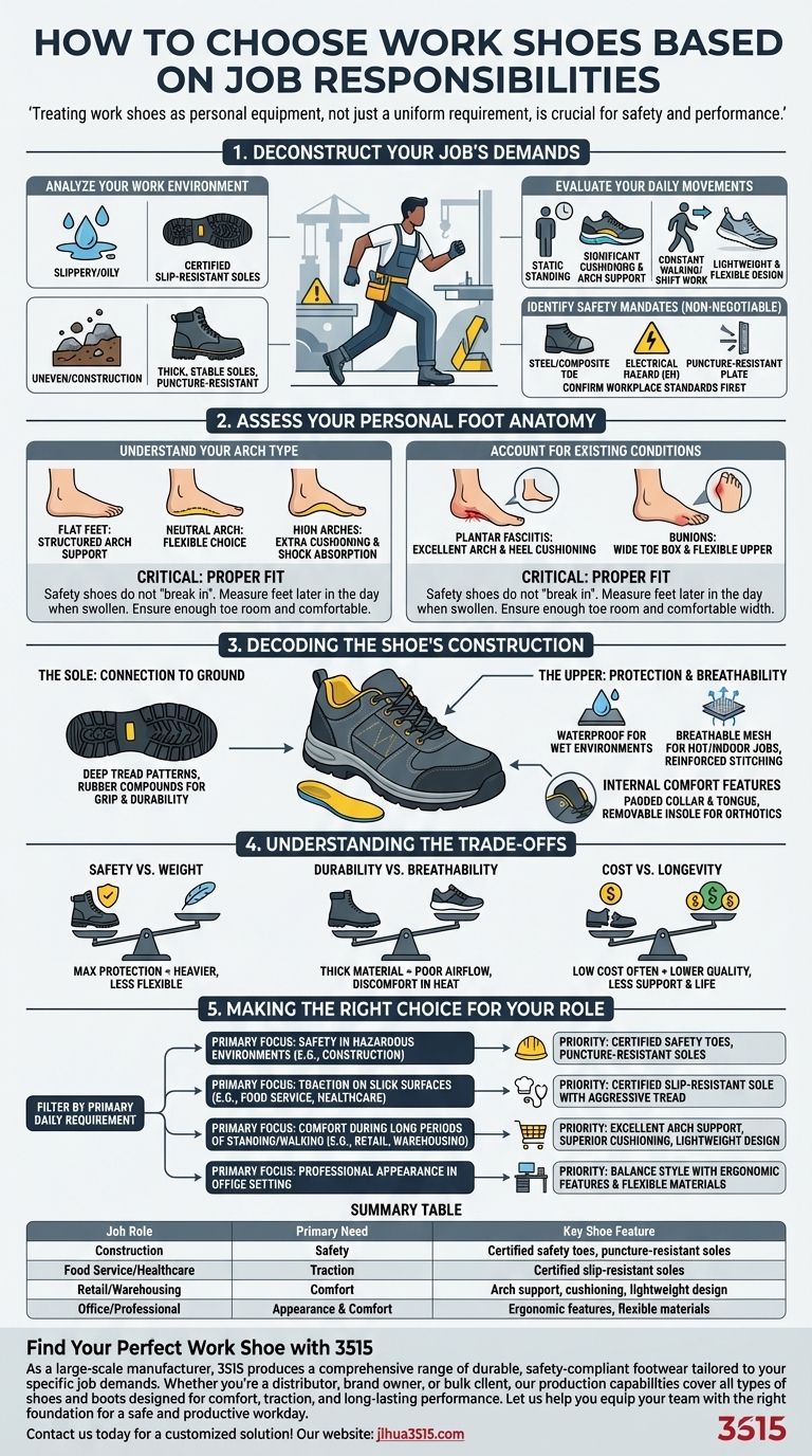 Como se deve escolher sapatos de trabalho com base nas responsabilidades do cargo? Encontre o Ajuste Perfeito para o Seu Dia de Trabalho Guia Visual