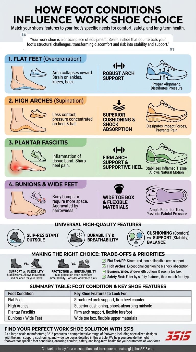 ¿Cómo deben las afecciones del pie influir en la elección del calzado de trabajo? Encuentra el ajuste perfecto para la comodidad y la seguridad. Guía Visual