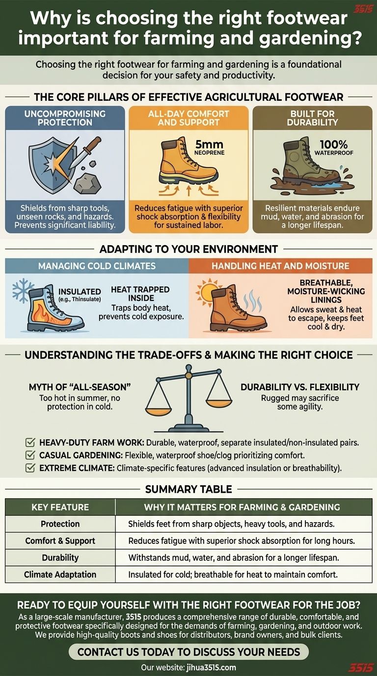 Por que a escolha do calçado certo é importante para agricultura e jardinagem? Proteja seus pés, aumente a produtividade Guia Visual