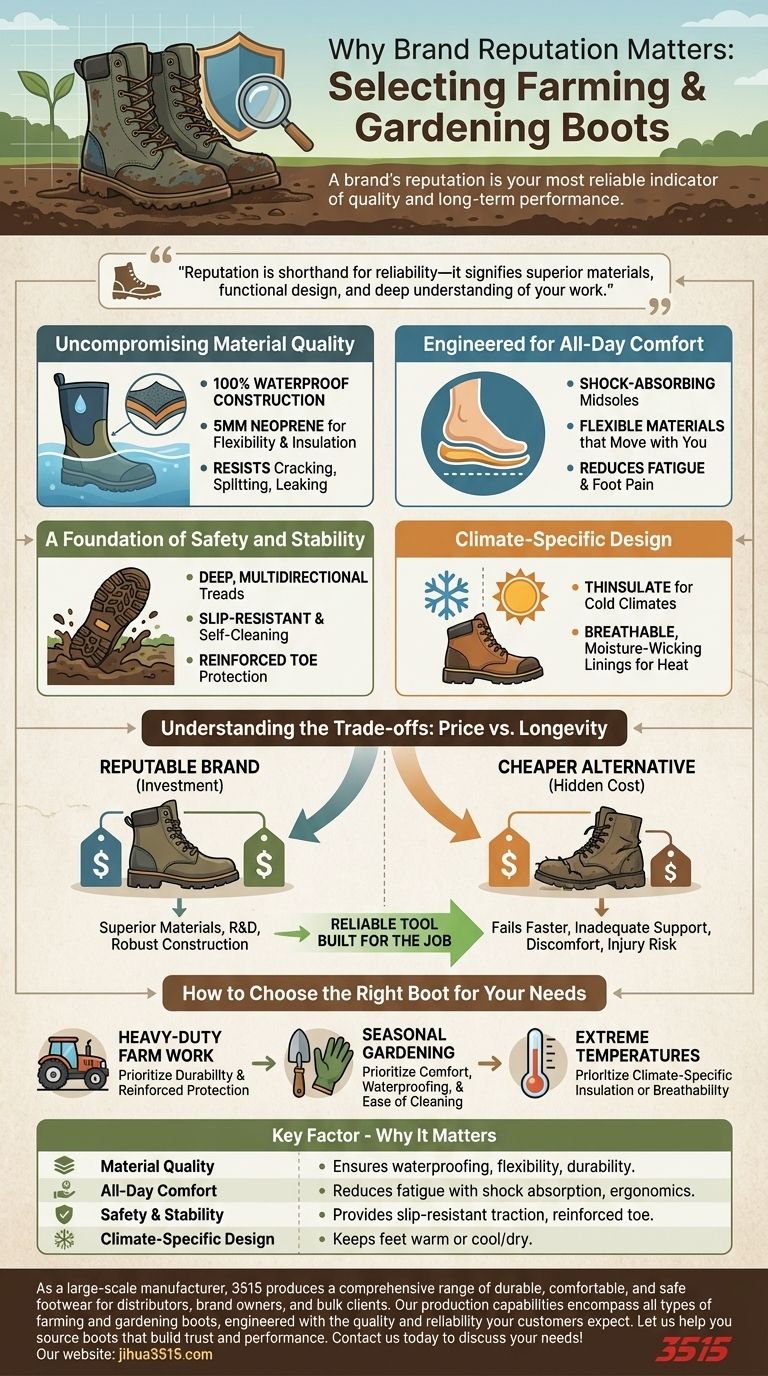 ¿Por qué es importante la reputación de la marca al seleccionar botas para agricultura y jardinería? Invierta en durabilidad y comodidad Guía Visual