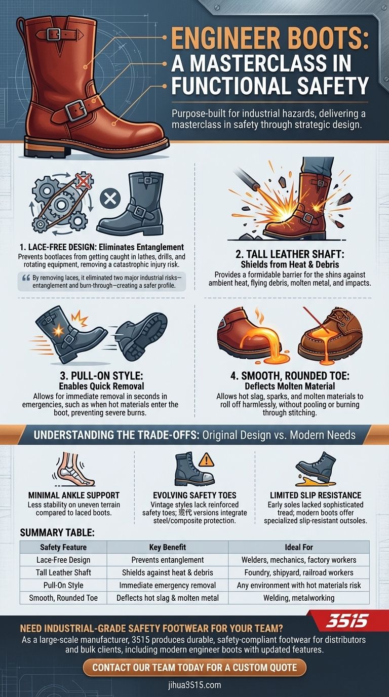 ما هي ميزات السلامة التي جعلت أحذية المهندسين عملية للعاملين في الصناعة؟ اكتشف التصميم بدون أربطة دليل مرئي