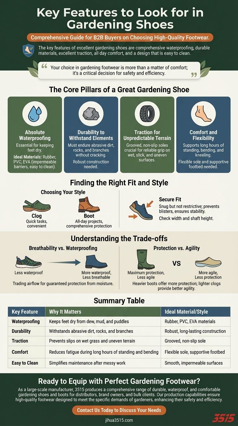 정원용 신발을 고를 때 어떤 주요 특징을 찾아야 할까요? 내구성이 뛰어나고 방수가 되며 편안한 신발 찾기 시각적 가이드