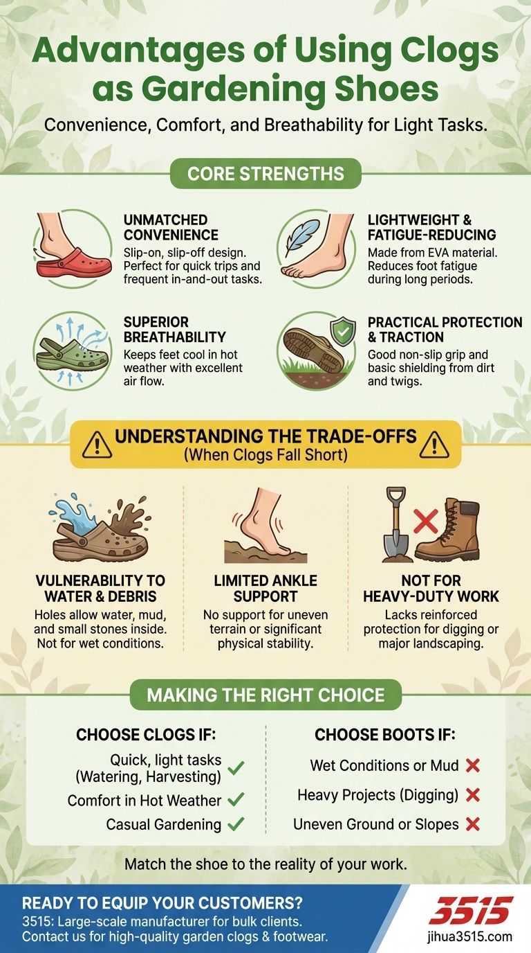 Quels sont les avantages d'utiliser des sabots comme chaussures de jardinage ? Confort léger pour les tâches de jardinage rapides Guide Visuel