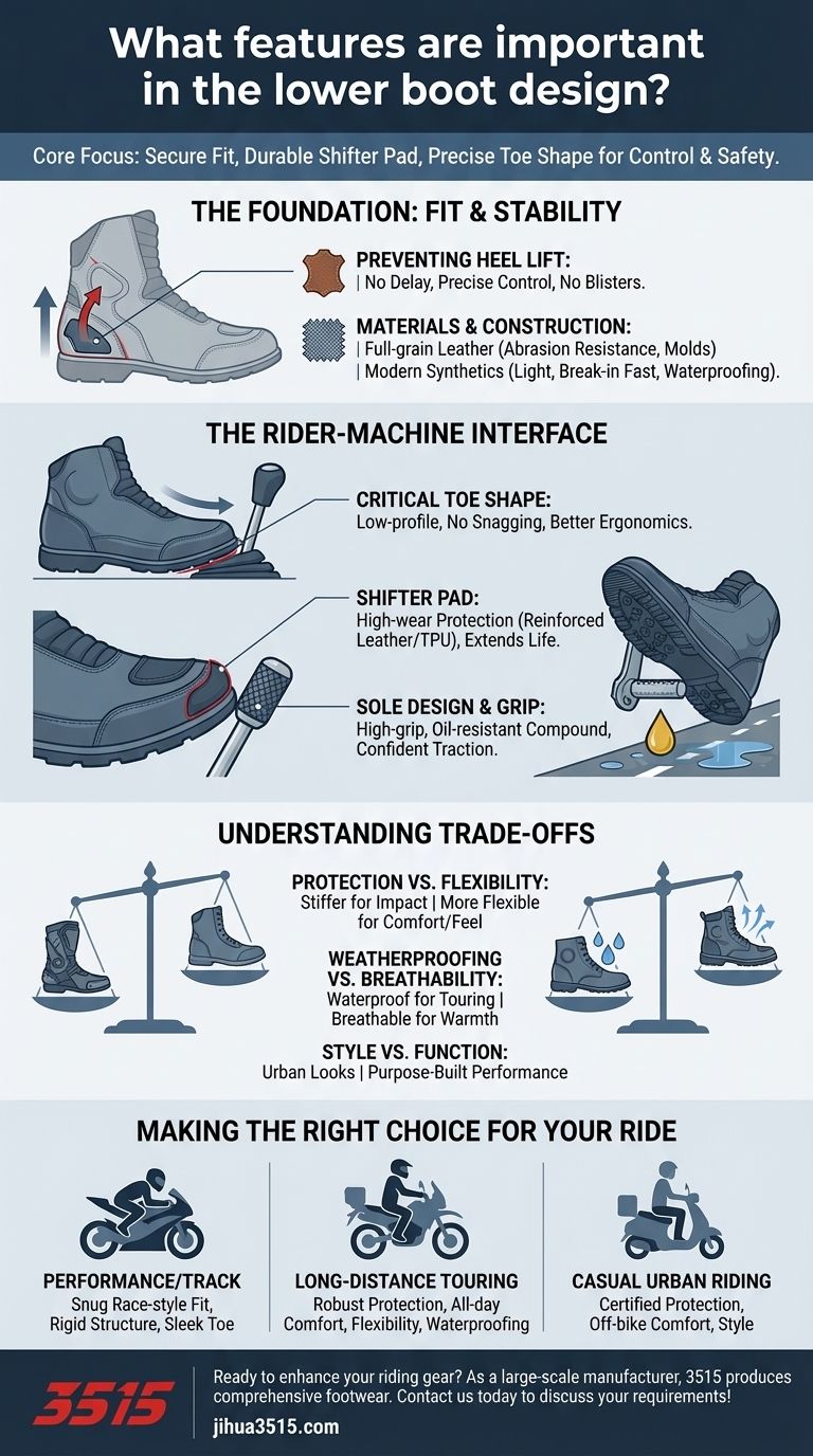 Quelles sont les caractéristiques importantes dans la conception de la partie inférieure d'une botte ? Un guide pour le contrôle et la sécurité du pilote Guide Visuel