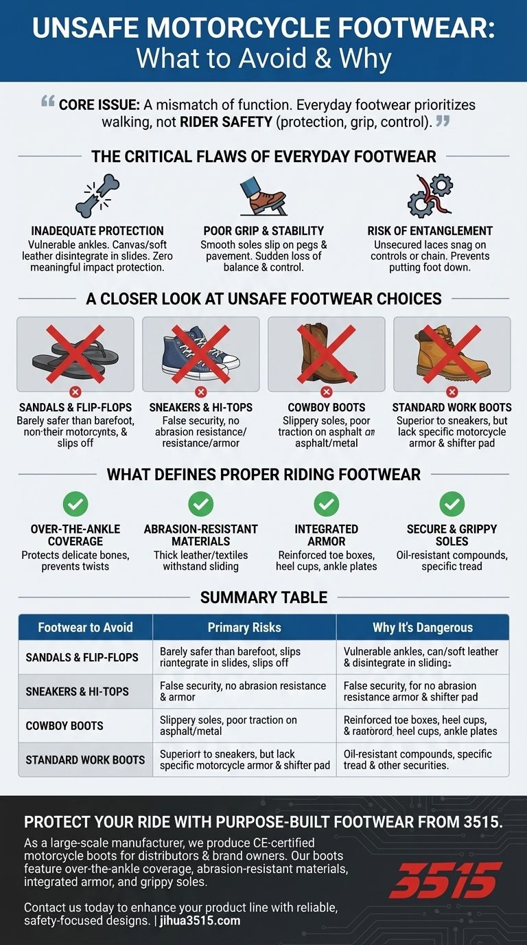 Quelles chaussures faut-il éviter lors de la conduite de motos ? Conseils de sécurité essentiels pour les motocyclistes Guide Visuel