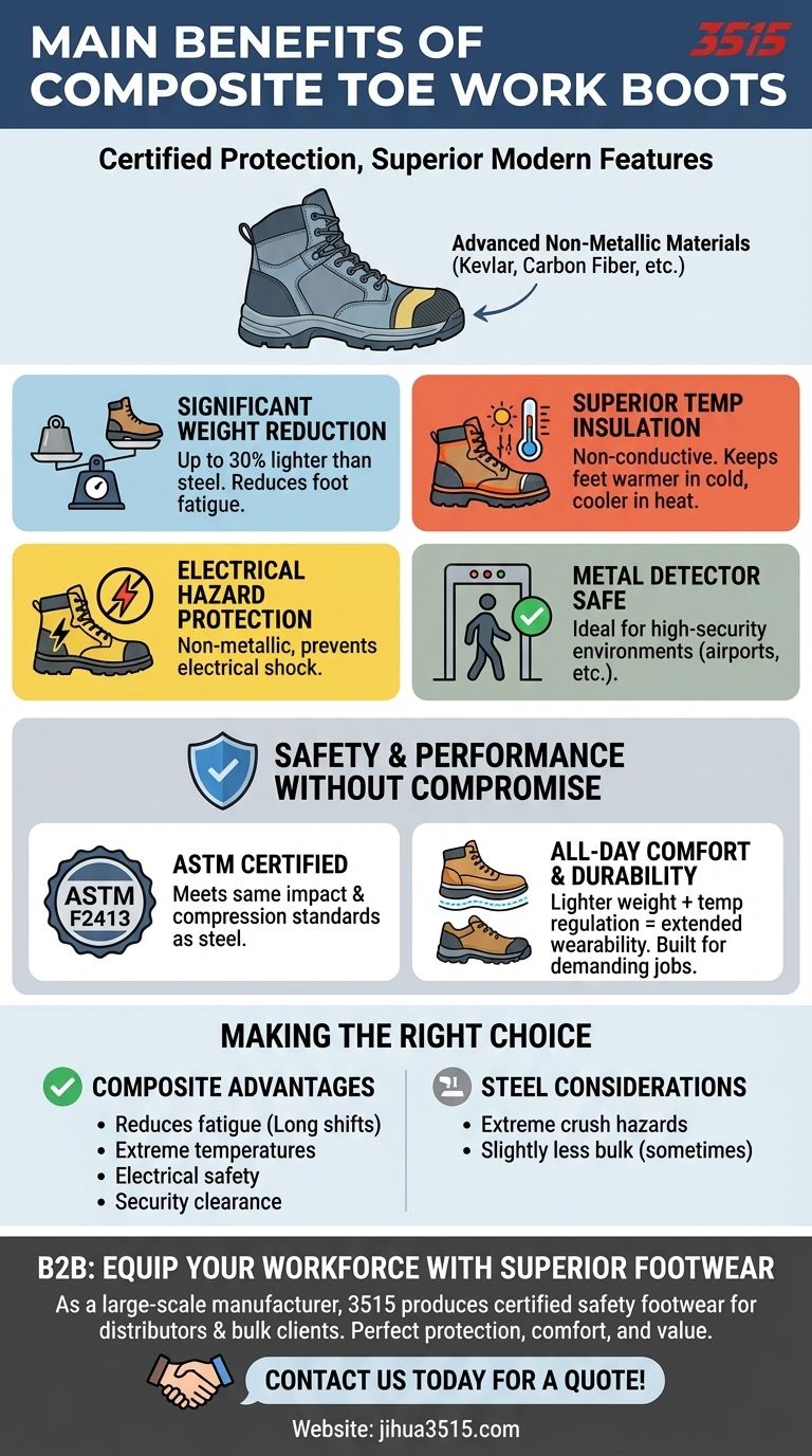 What are the main benefits of composite toe work boots? Superior Safety, Comfort & Performance Visual Guide