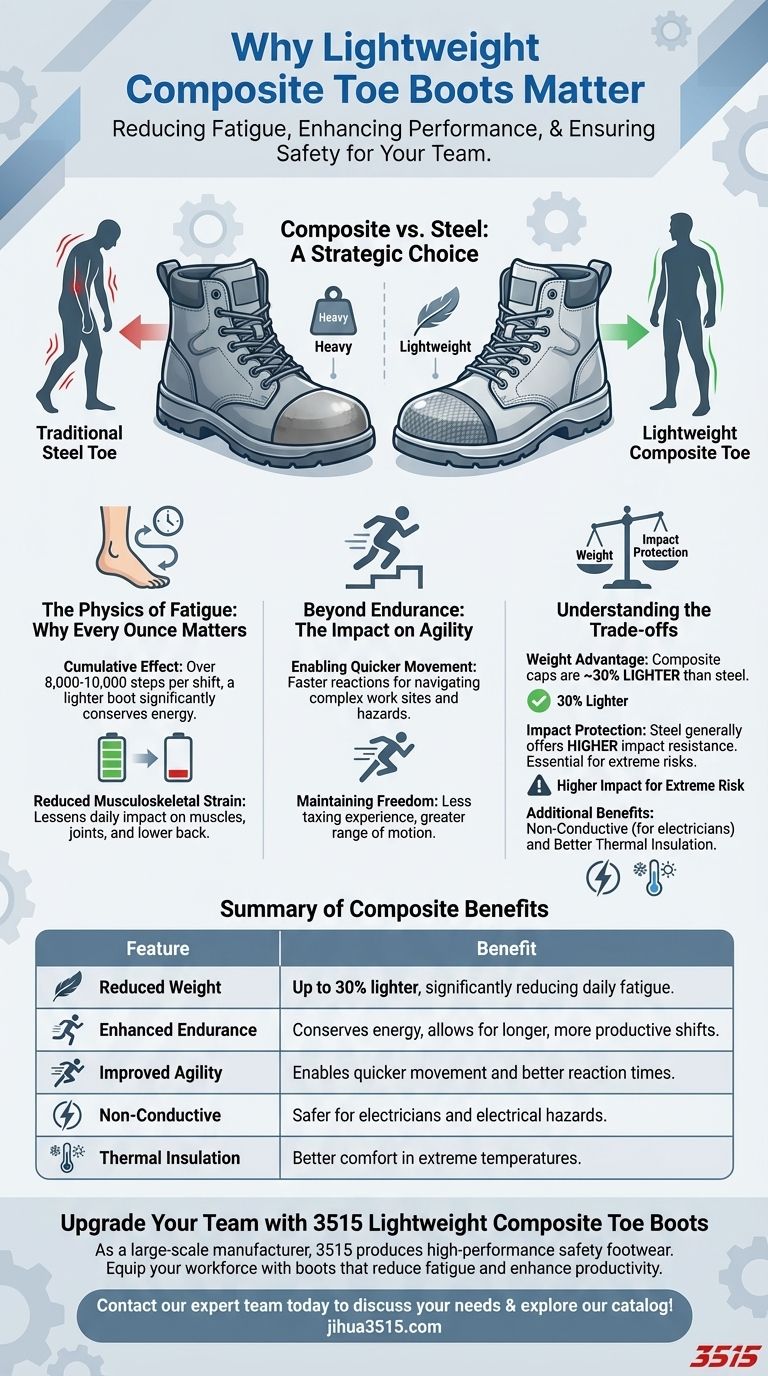 لماذا يعتبر التصميم خفيف الوزن لأحذية السلامة ذات المقدمة المركبة مهمًا؟ تقليل الإرهاق وتعزيز الحركة دليل مرئي