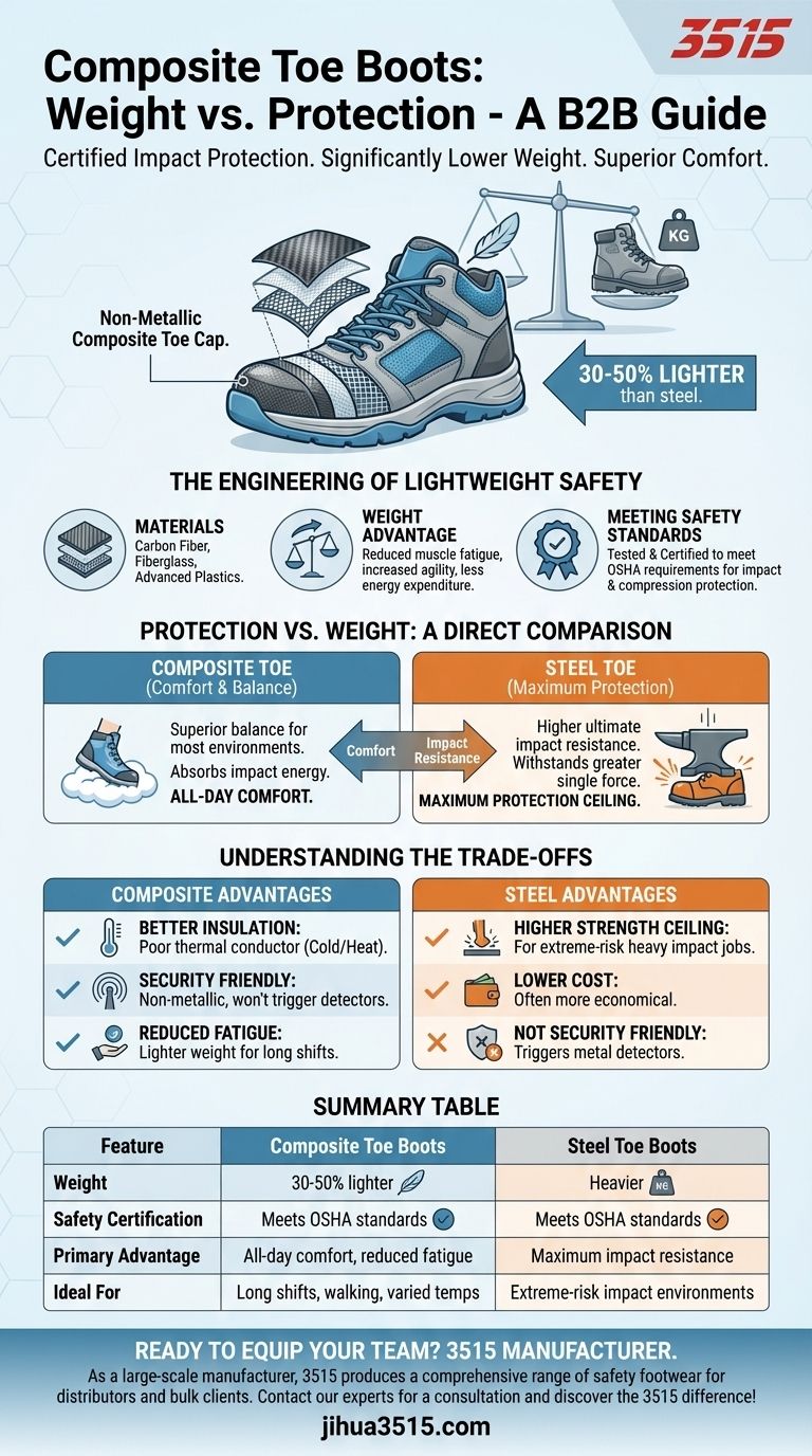 Comment le poids des bottes à embout composite se compare-t-il à leur niveau de protection ? Un guide pour des chaussures plus légères et plus sûres Guide Visuel