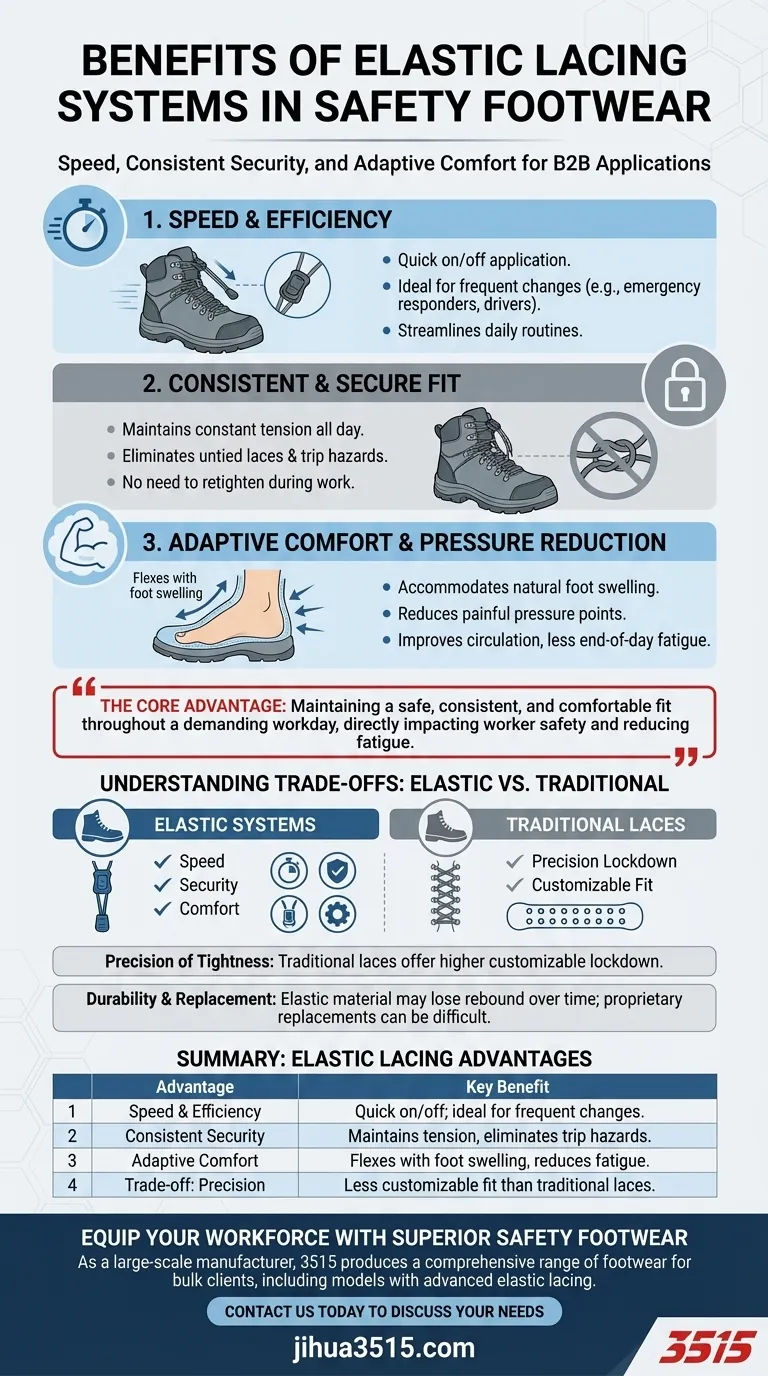 Quali sono i vantaggi dei sistemi di allacciatura elastica nelle calzature di sicurezza? Aumenta velocità, sicurezza e comfort Guida Visiva