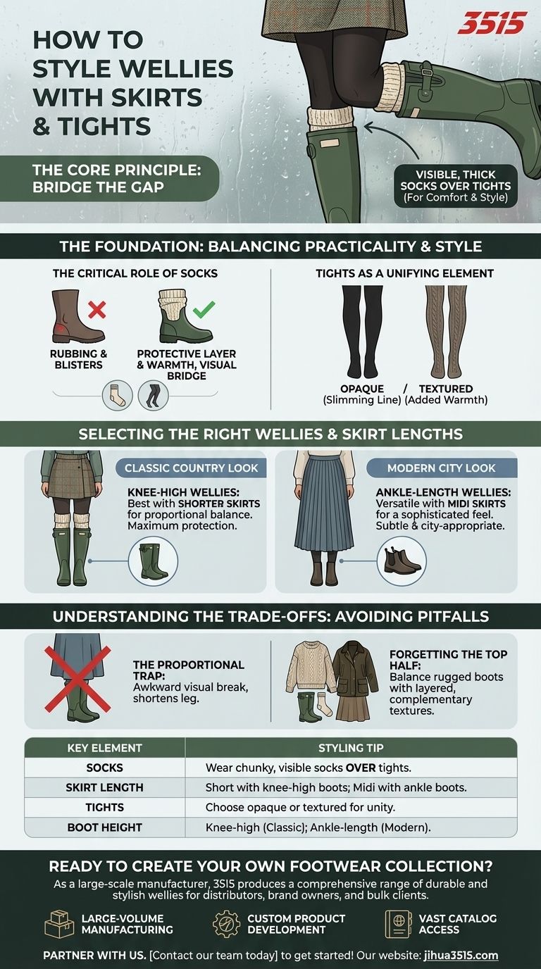 Comment assortir des bottes de pluie avec des jupes et des collants ? Maîtrisez le look superposé parfait Guide Visuel