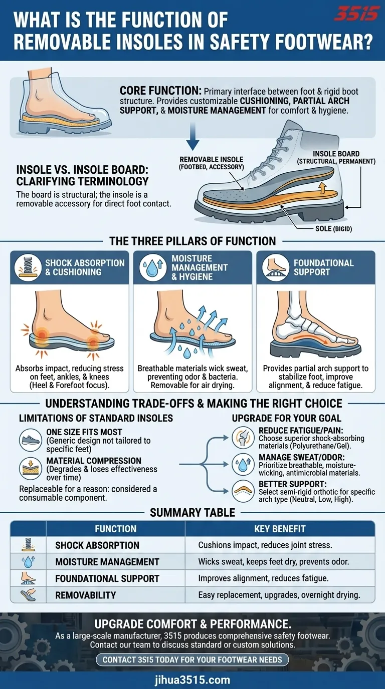 What is the function of removable insoles in safety footwear? Maximize Comfort & Foot Health Visual Guide