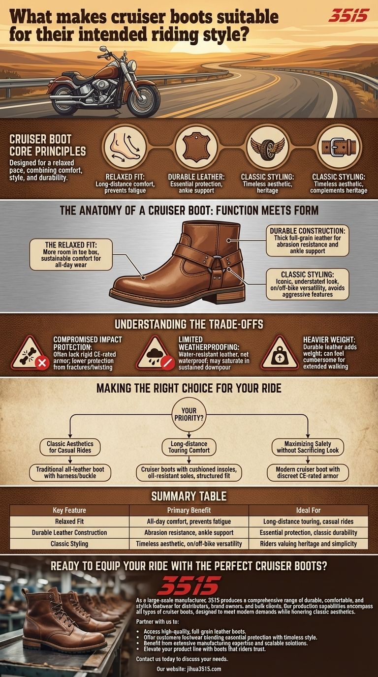 Was macht Cruiser-Stiefel für ihren beabsichtigten Fahrstil geeignet? Ein Leitfaden zu Komfort, Haltbarkeit und Stil Visuelle Anleitung