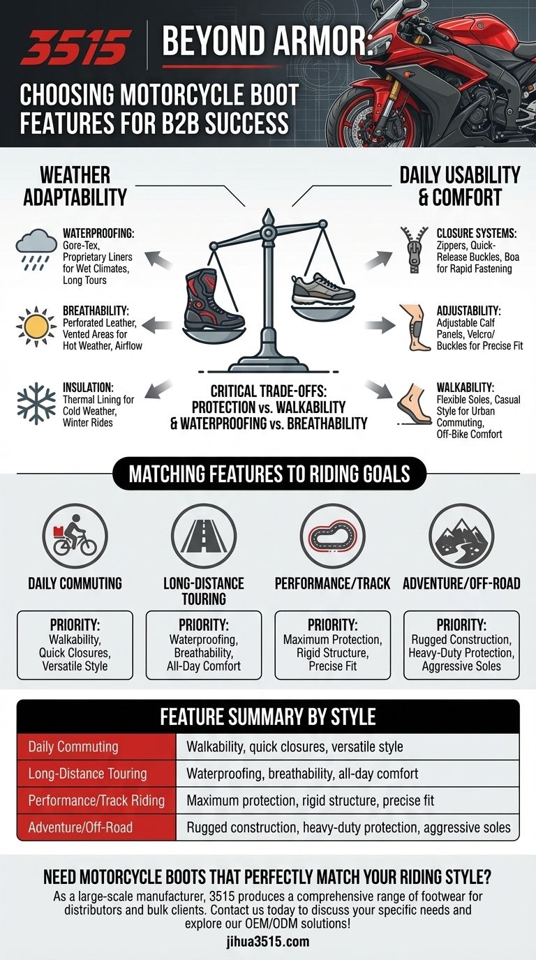 Quelles caractéristiques supplémentaires les motocyclistes devraient-ils considérer lors de la sélection de bottes de moto ? Optimisez pour votre style de conduite Guide Visuel