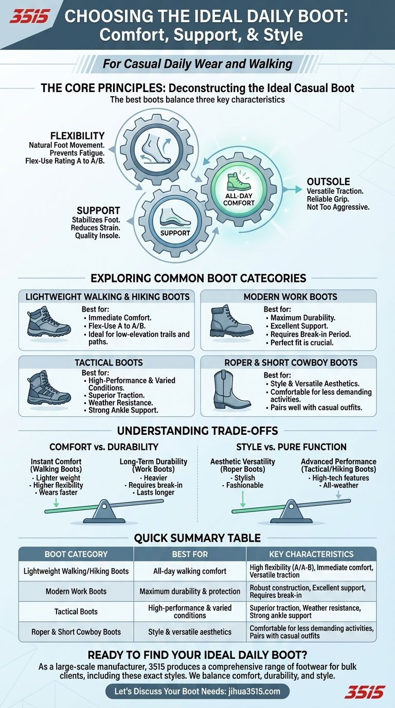 Che tipo di stivali sono raccomandati per l'uso quotidiano casual e per camminare? Trova la tua calzata perfetta per il comfort di tutto il giorno Guida Visiva