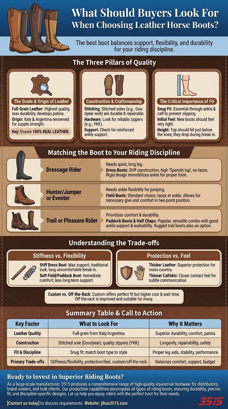 What should buyers look for when choosing leather horse boots? A Guide to Fit, Discipline & Durability Visual Guide