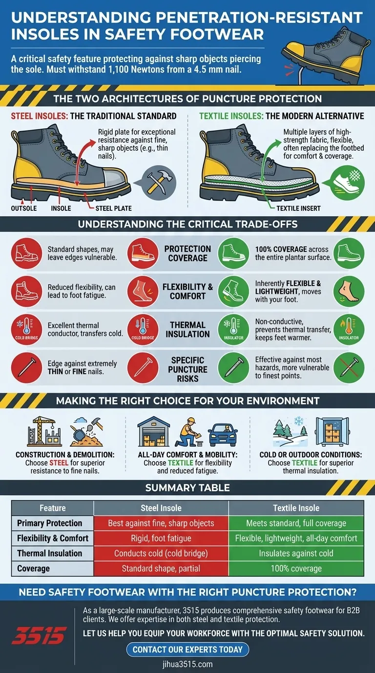 ¿Qué son las plantillas resistentes a la penetración en el calzado de seguridad? Acero vs. Textil para la máxima protección Guía Visual