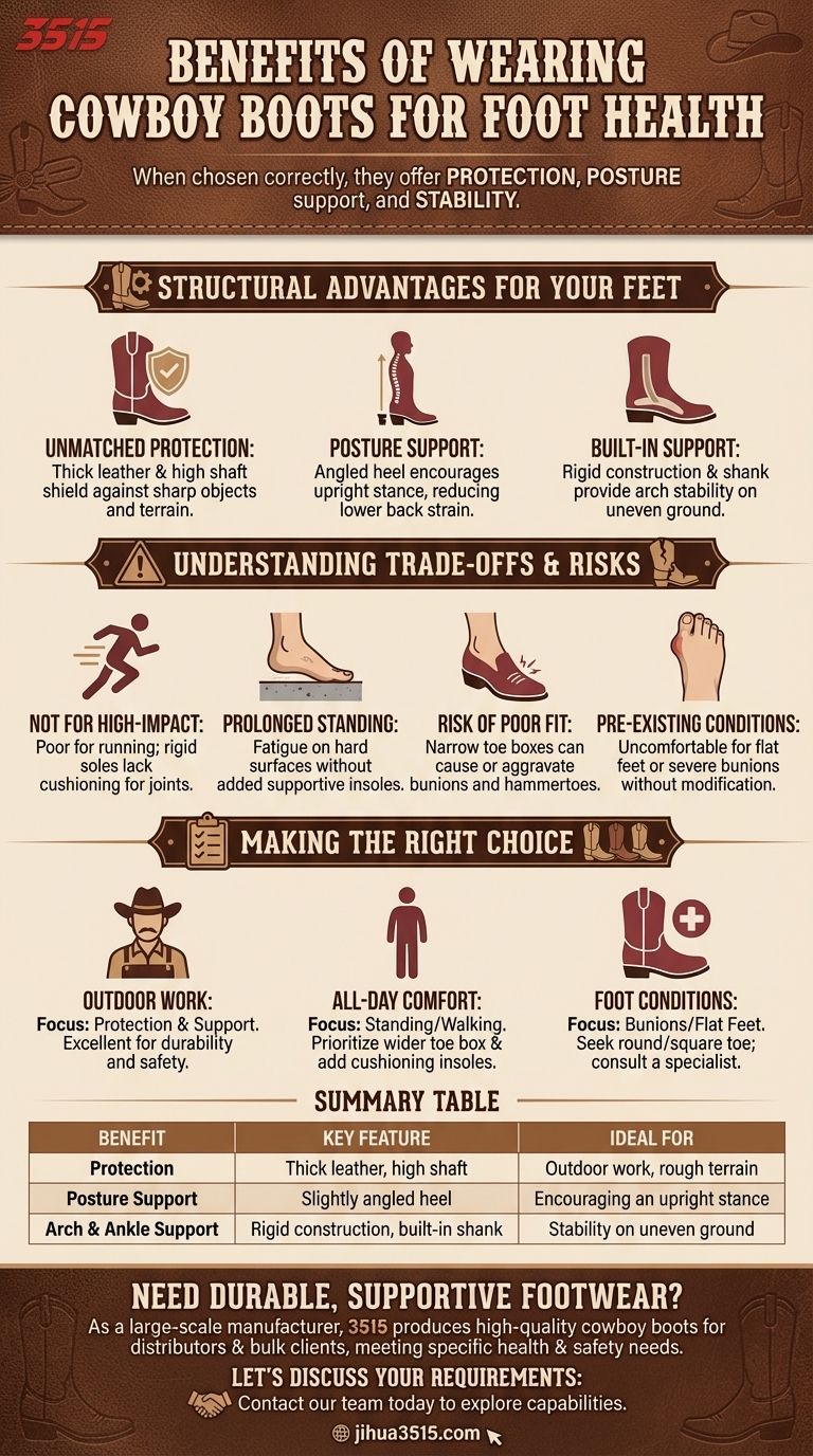 Quels sont les avantages des bottes de cowboy pour la santé des pieds ? Protection, Posture & Soutien Guide Visuel