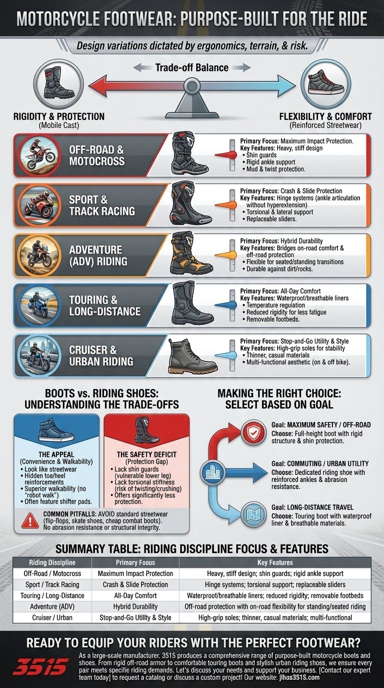 How do the types of riding shoes vary based on the type of motorcycle? A Guide to Maximum Safety and Comfort Visual Guide