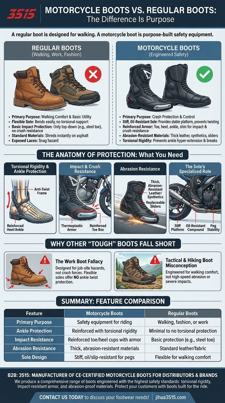 オートバイ用ライディングブーツと通常のブーツの主な違いは何ですか？必須の安全機能について解説 ビジュアルガイド