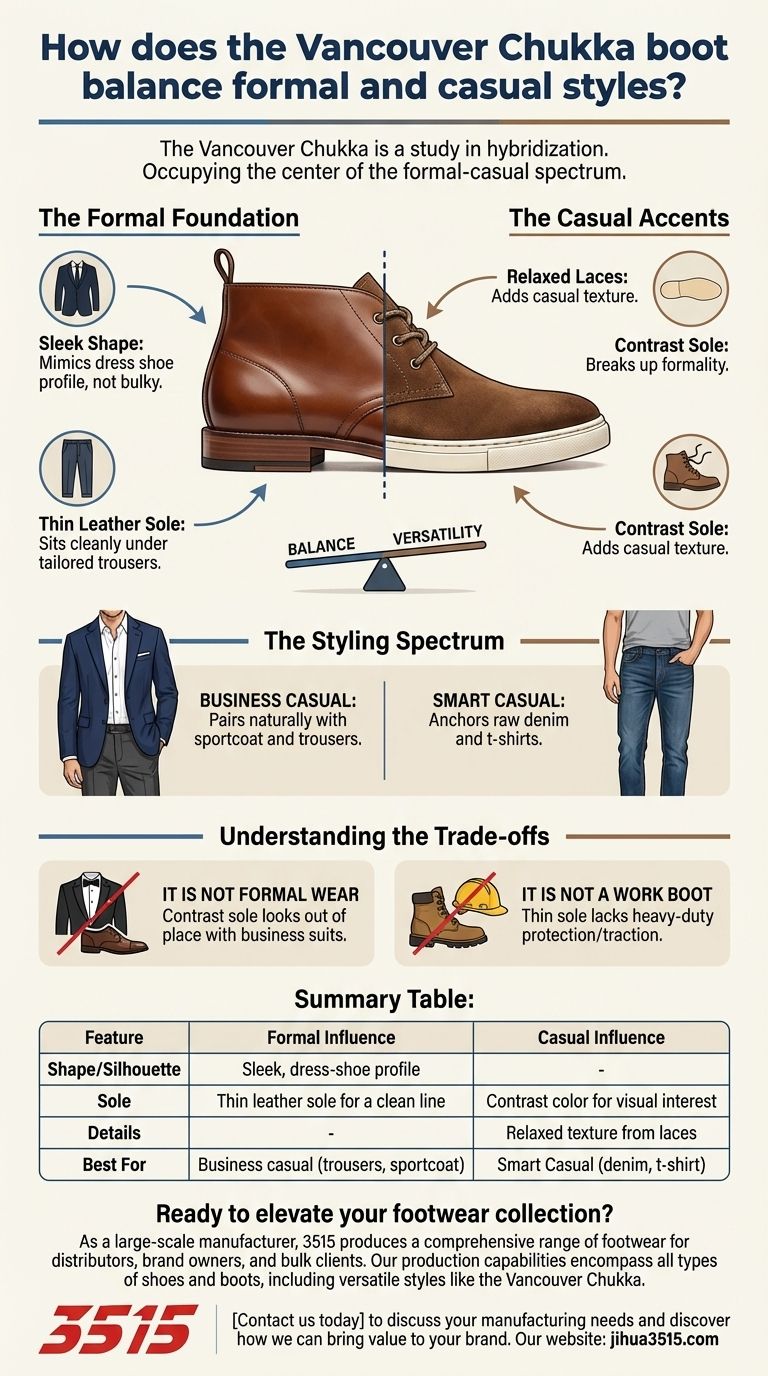 Comment la botte Chukka Vancouver équilibre-t-elle les styles formel et décontracté ? Maîtrisez le style polyvalent pour toutes les occasions Guide Visuel