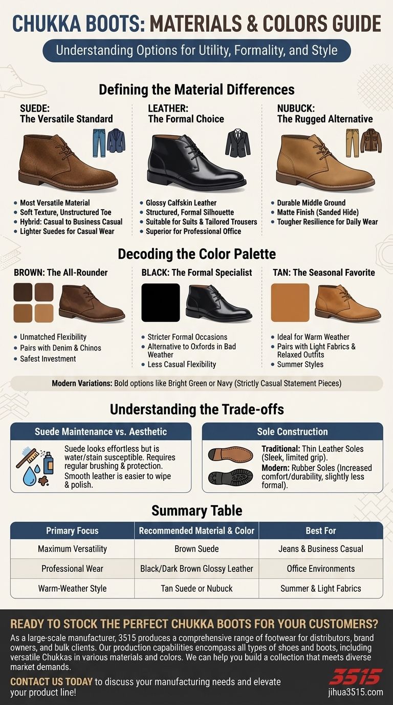 Quali materiali e colori sono disponibili per gli stivali chukka? Trova il tuo stile e la tua vestibilità perfetti Guida Visiva