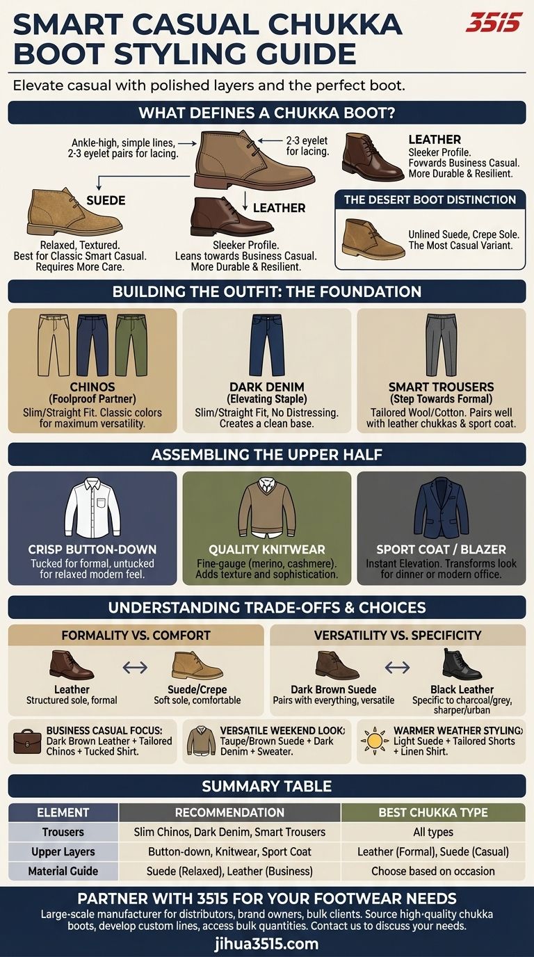 Come si possono abbinare gli stivali chukka per un look smart casual? Padroneggia uno stile versatile con gli stivali chukka Guida Visiva