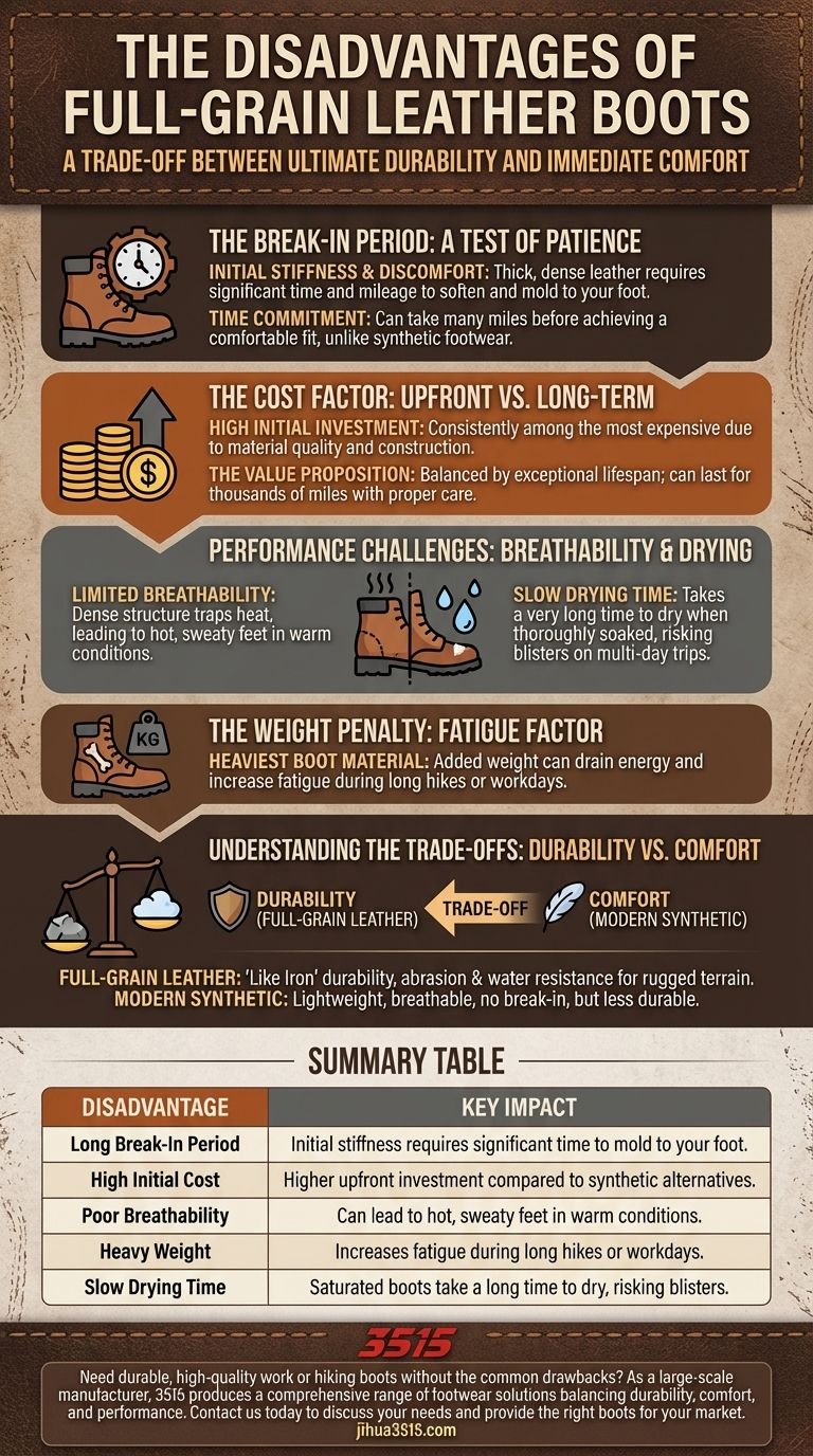 ¿Cuáles son las desventajas de las botas de cuero de grano completo? Pesando la durabilidad frente a los inconvenientes clave Guía Visual