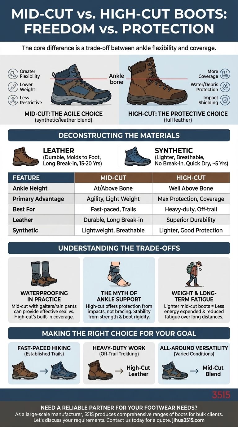 What are the differences between mid-cut and high-cut synthetic/leather boots? Choose the Right Boot for Your Needs Visual Guide
