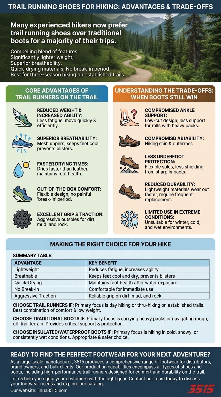 Quali sono i vantaggi delle scarpe da trail running per l'escursionismo? Scopri calzature più leggere e agili Guida Visiva