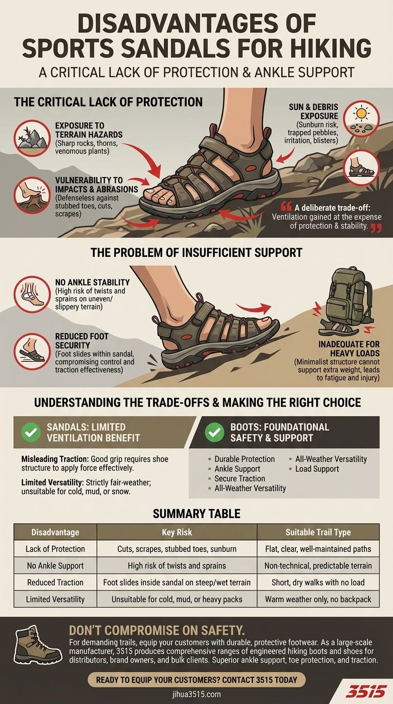 Quali sono gli svantaggi dei sandali sportivi per l'escursionismo? Mancanza di protezione e supporto alla caviglia Guida Visiva
