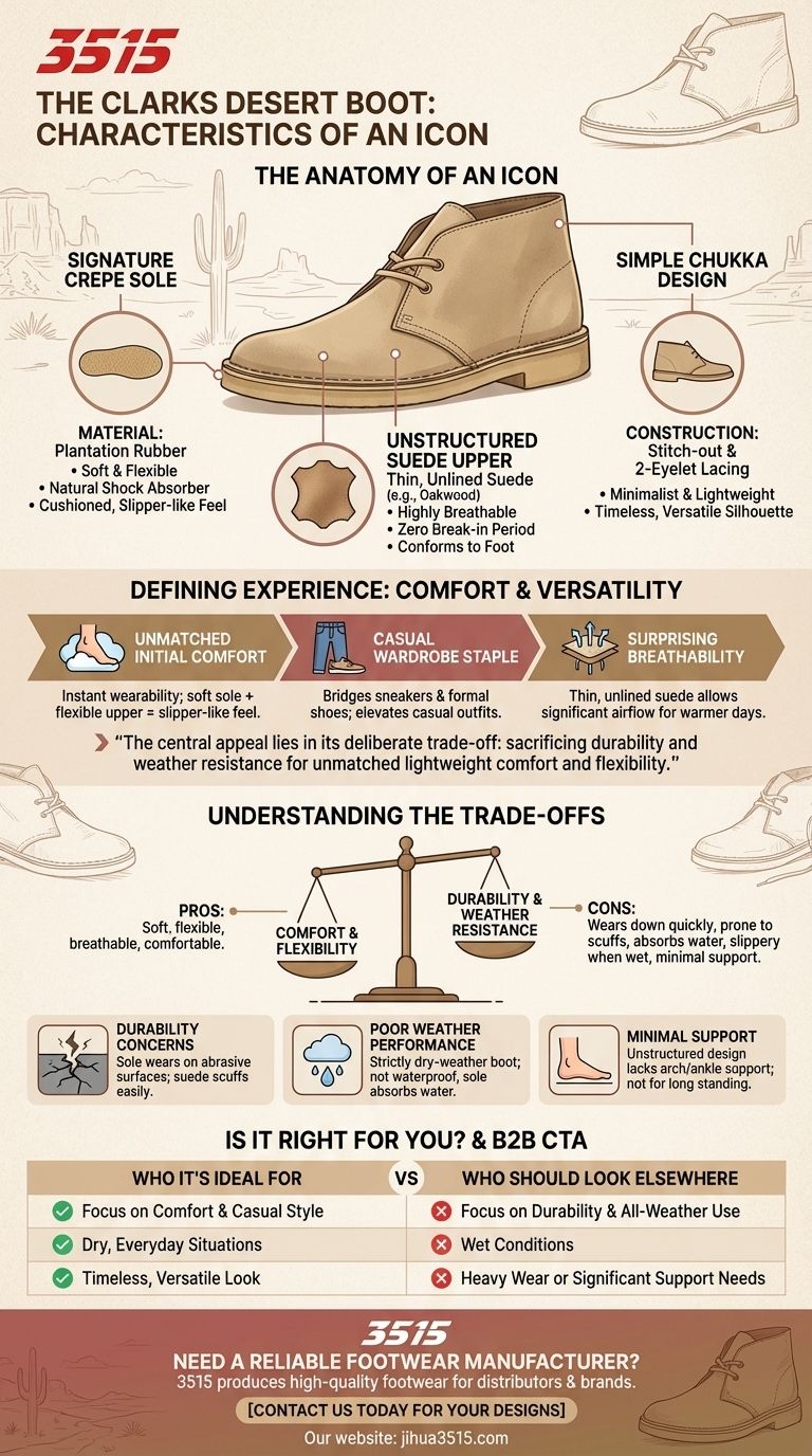 Quais são as características principais da Clarks Desert Boot? Conforto Inigualável e Estilo Atemporal Guia Visual