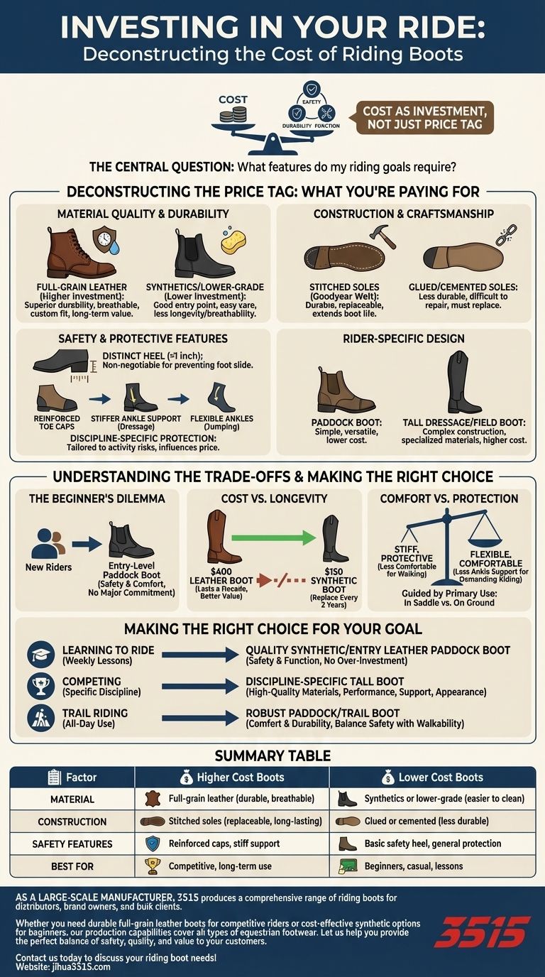 How should cost be considered when purchasing riding boots? Invest in Safety, Durability & Performance Visual Guide