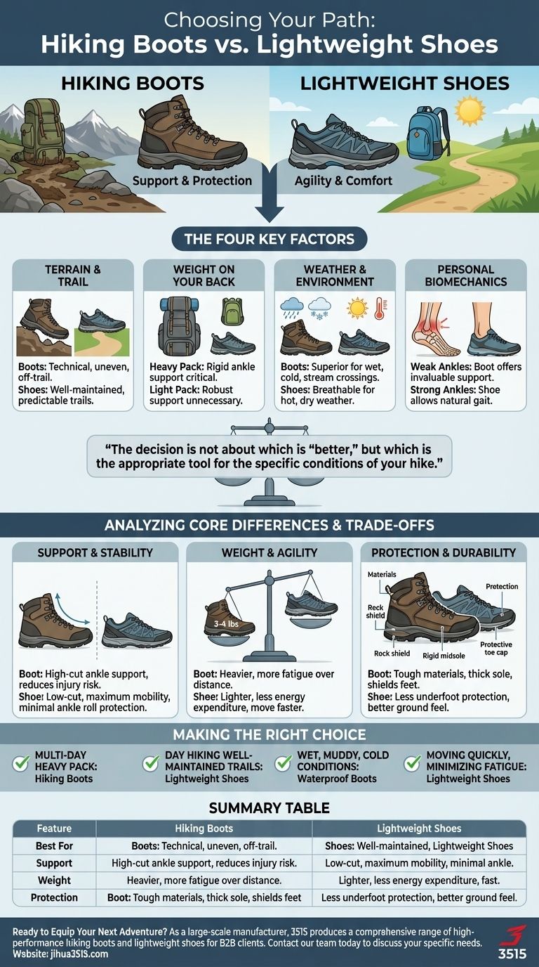 Que faut-il considérer lors du choix entre des chaussures de randonnée et des chaussures légères ? Trouvez votre compagnon de sentier idéal Guide Visuel