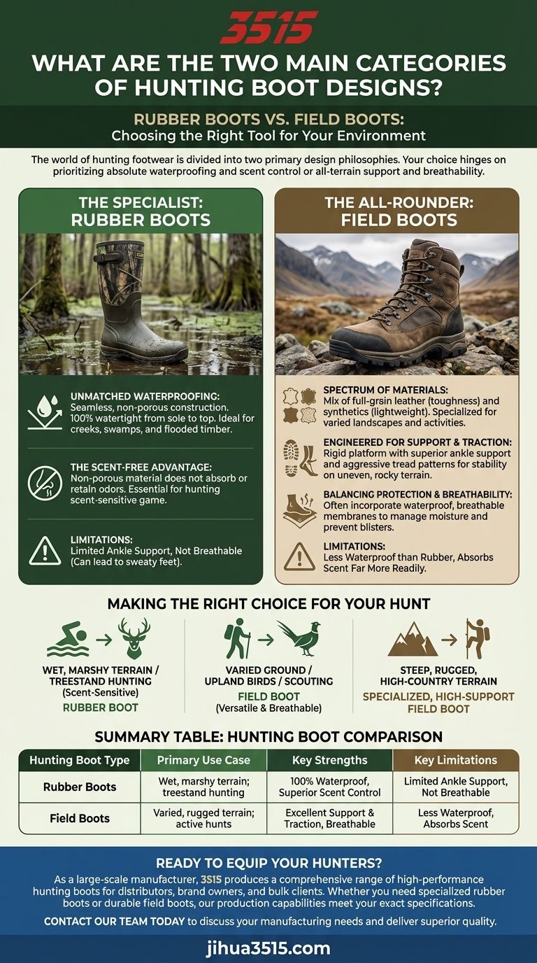 Quali sono le due principali categorie di design degli stivali da caccia? Scegli lo stivale giusto per la tua caccia Guida Visiva