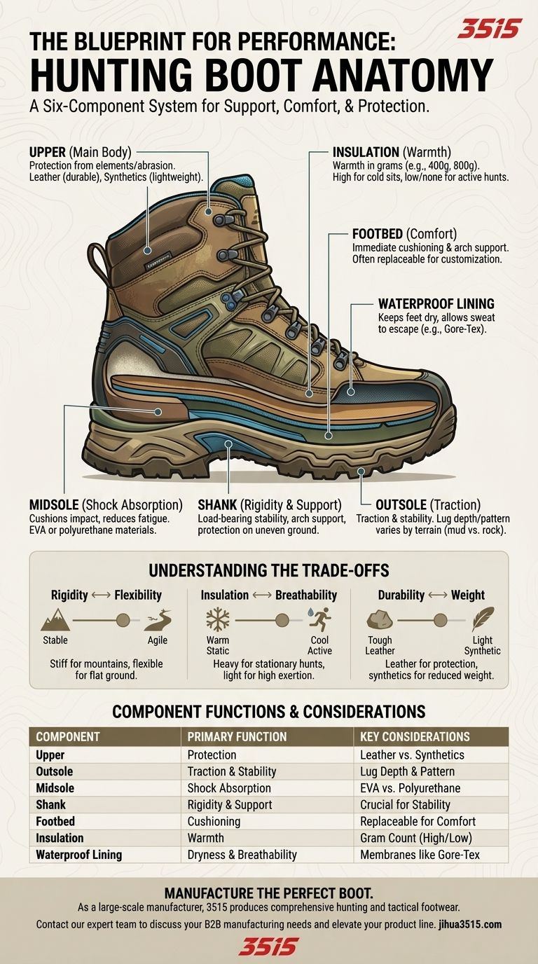 Quels sont les éléments clés de l'anatomie d'une botte de chasse ? Un guide pour des performances optimales Guide Visuel
