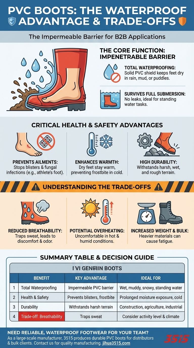 Quali sono i vantaggi della caratteristica impermeabile negli stivali in PVC? Mantieni i piedi asciutti e protetti in qualsiasi condizione Guida Visiva
