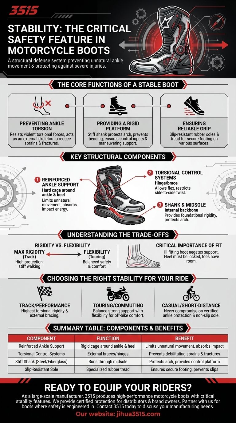 What is the significance of stability in motorcycle boots? It's Your Primary Defense Against Severe Injury Visual Guide