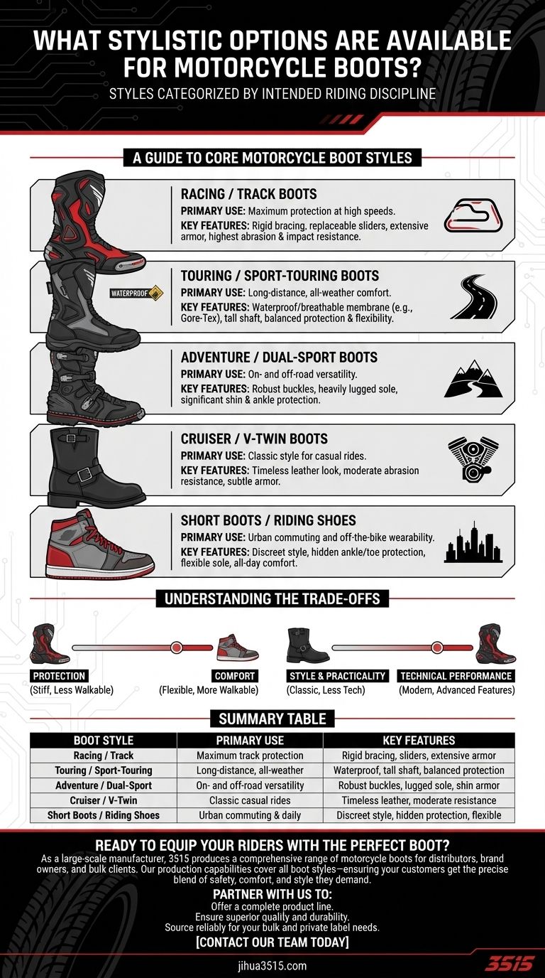 ¿Qué opciones de estilo están disponibles para las botas de moto? Encuentra tu ajuste perfecto para cualquier estilo de conducción Guía Visual