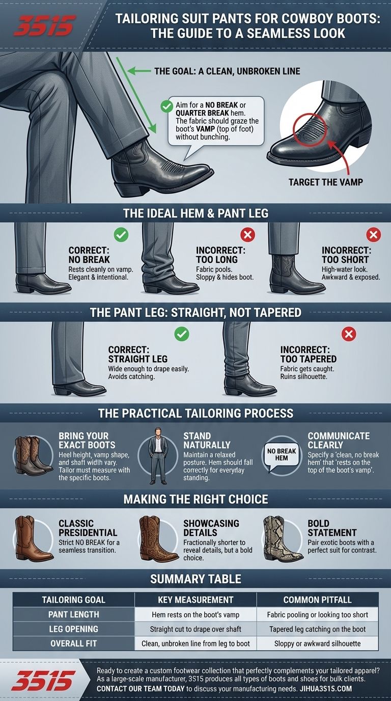 Wie sollten Anzughosen beim Tragen von Cowboystiefeln zugeschnitten werden? Erzielen Sie eine saubere, selbstbewusste Silhouette Visuelle Anleitung