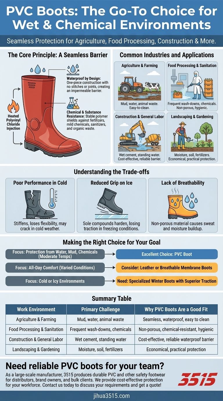 What types of work environments commonly use PVC boots? Find the Right Footwear for Wet & Muddy Jobs Visual Guide