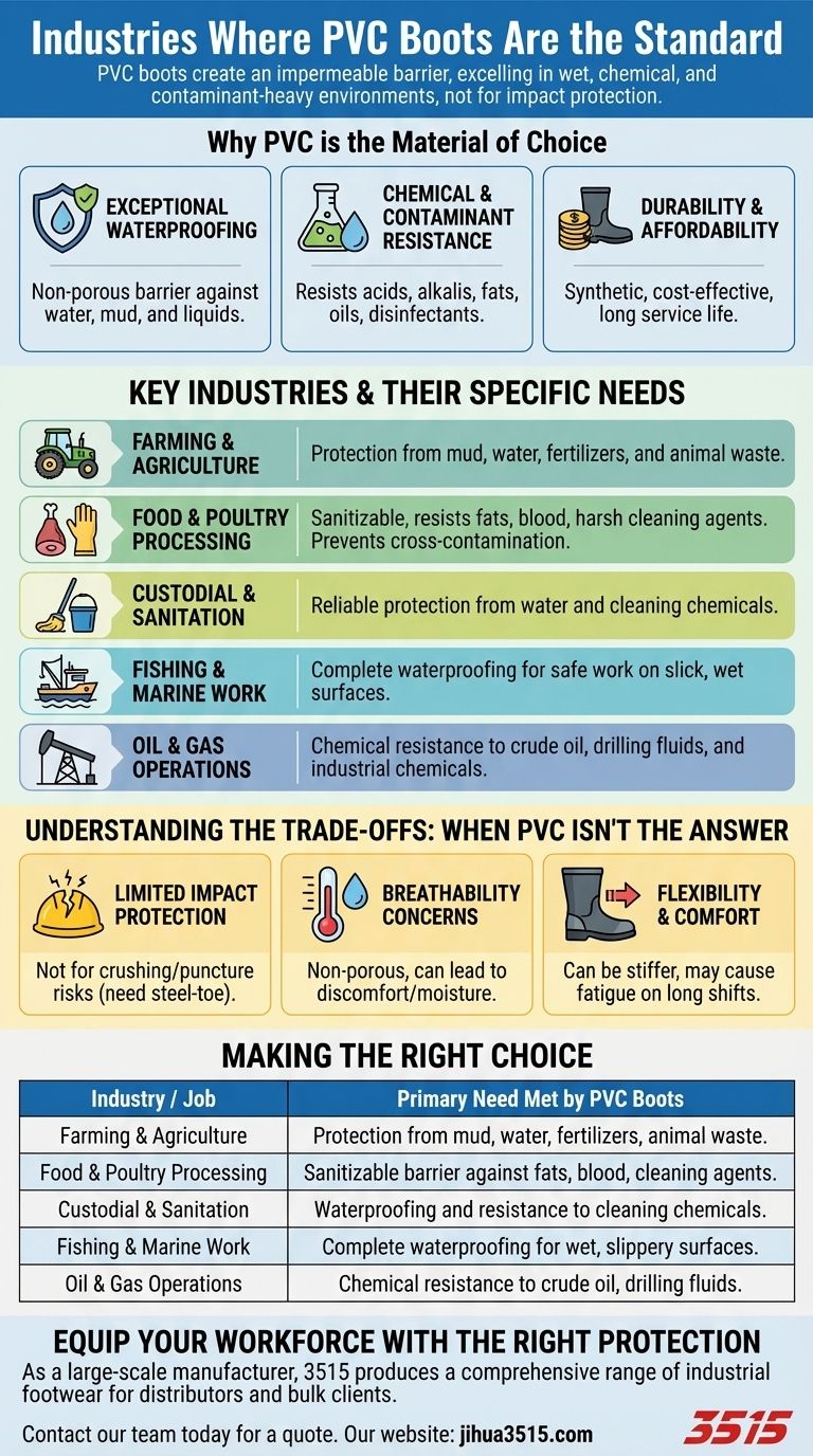 Quais indústrias usam botas de PVC? Calçados Essenciais para Trabalho Molhado e Químico Guia Visual