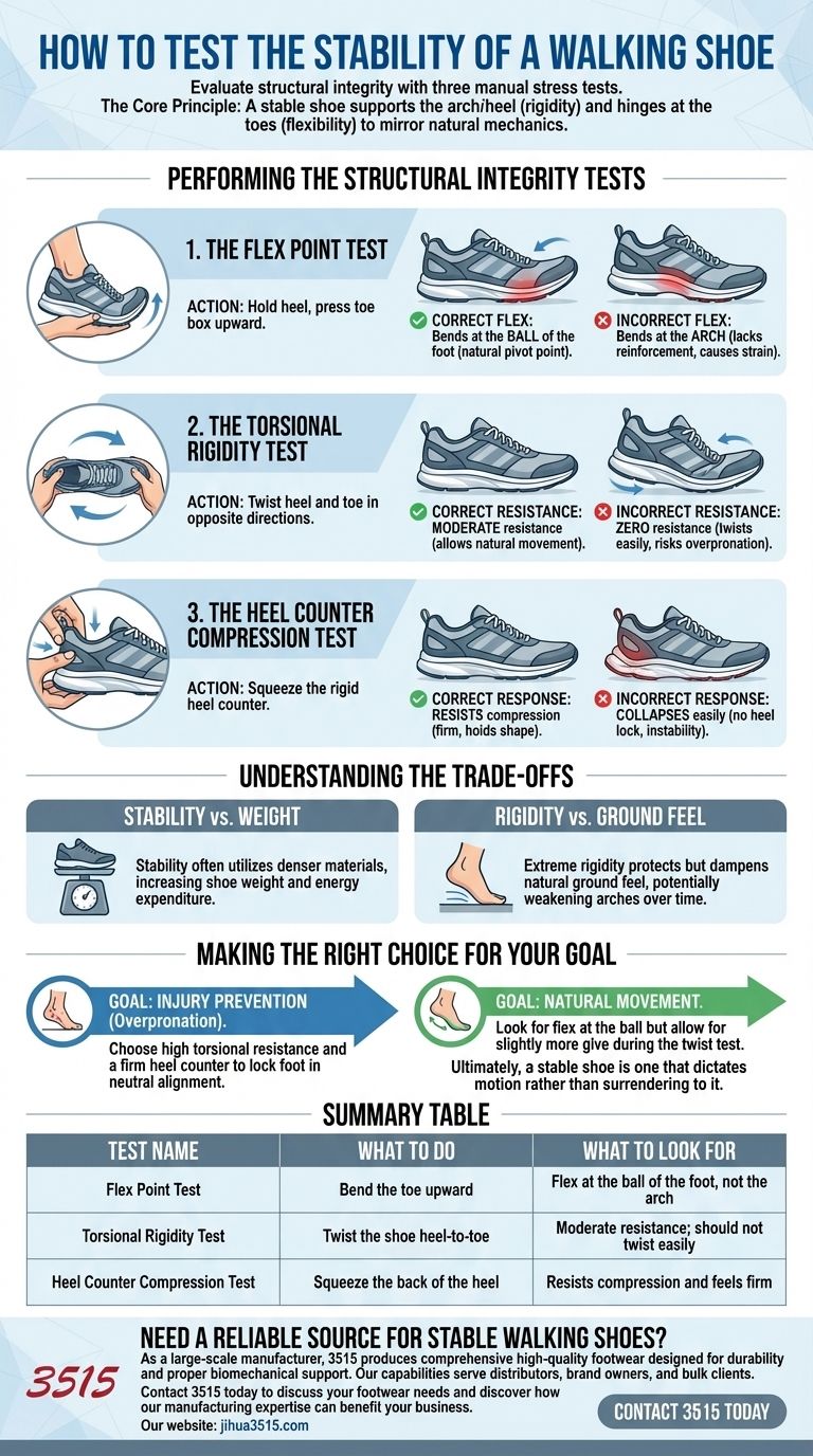 Comment tester la stabilité d'une chaussure de marche ? Effectuez ces 3 tests manuels simples Guide Visuel
