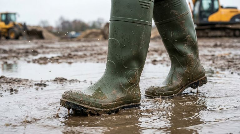 هل تُستخدم أحذية PVC في العمل الخارجي الذي ينطوي على تضاريس رطبة؟ دليل لاختيار حذاء العمل المناسب